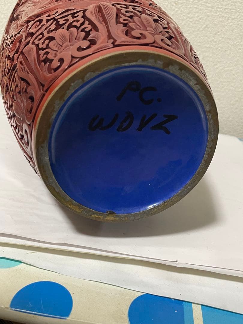 中国美術　堆朱　剔紅花瓶　美品アンティーク　高さ約39㎝