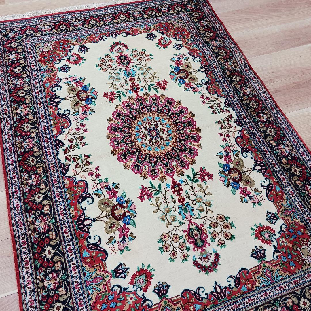 専用Y3007 高級ペルシャ絨毯 クム産 シルク 手織81万ノット147×98㎝