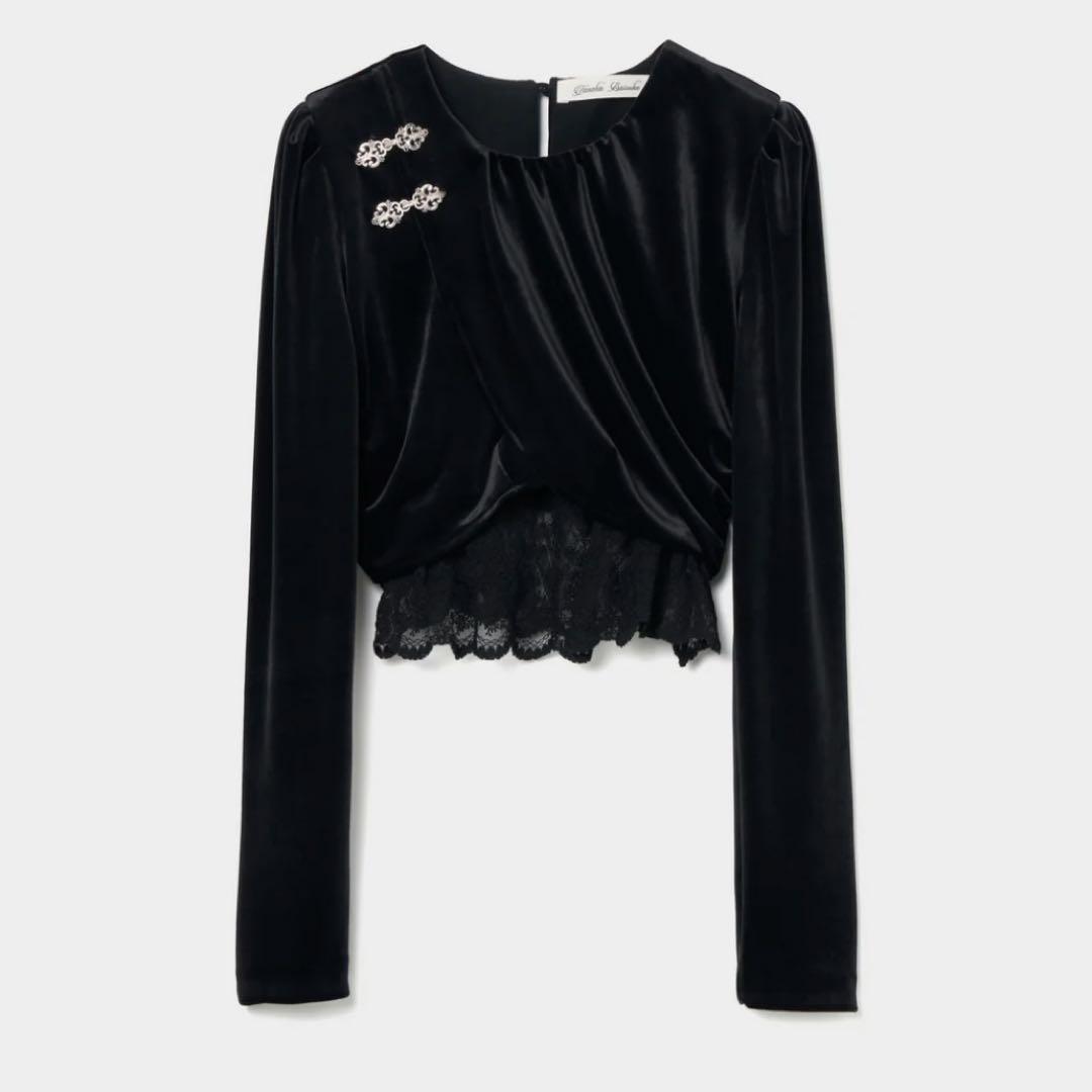 tanakadaisukeギャザーネックベルベットトップス ブラック