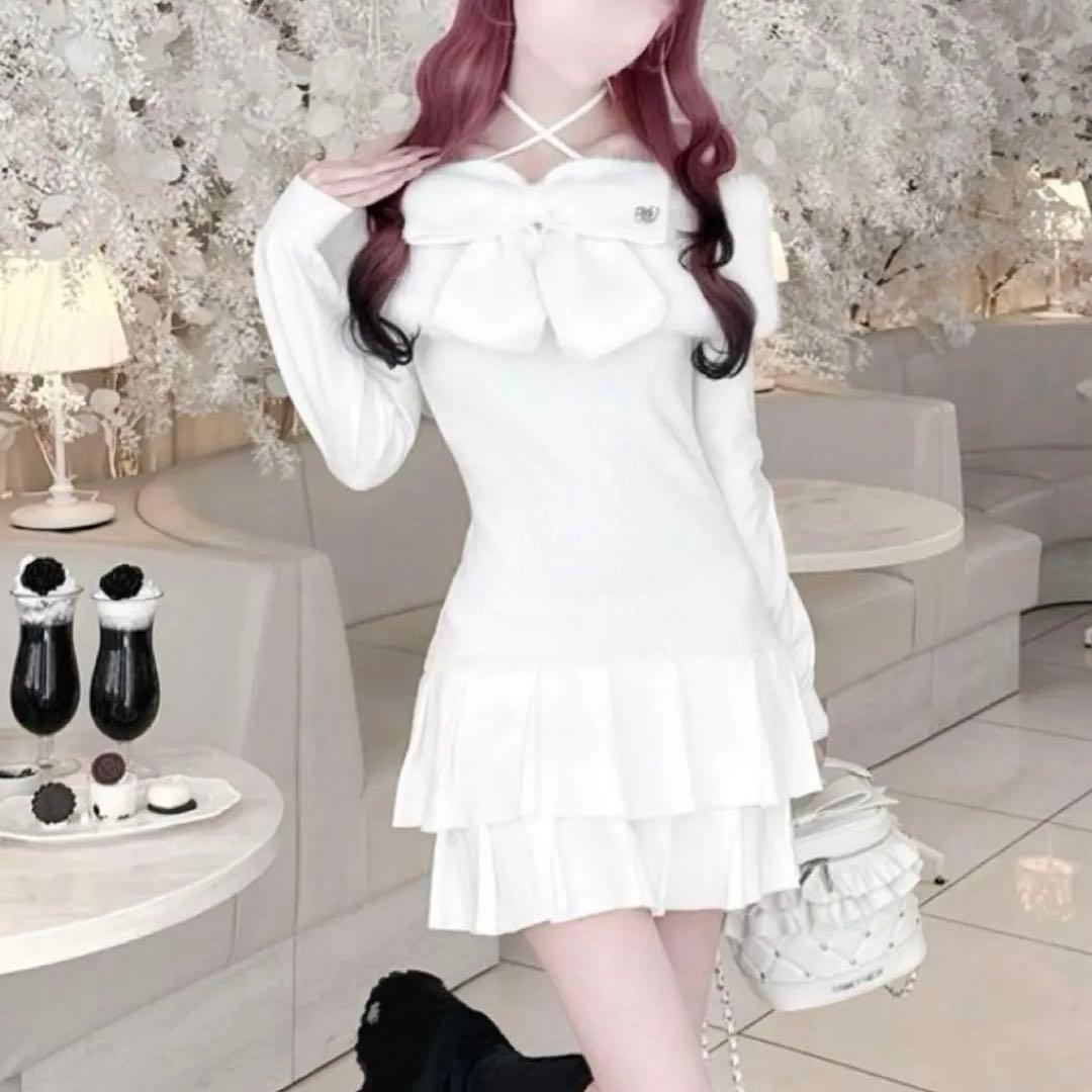 HONEY MEW ビッグリボンクロスオフショルワンピ