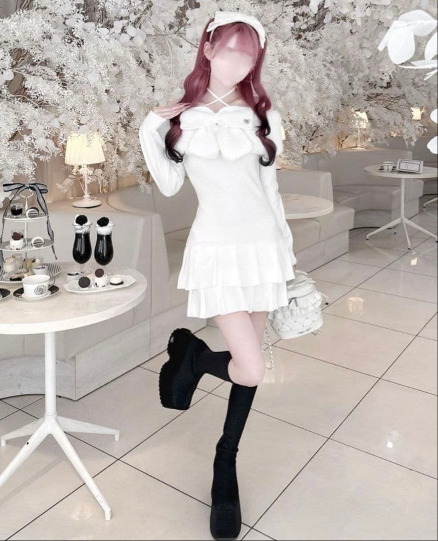 HONEY MEW ビッグリボンクロスオフショルワンピ