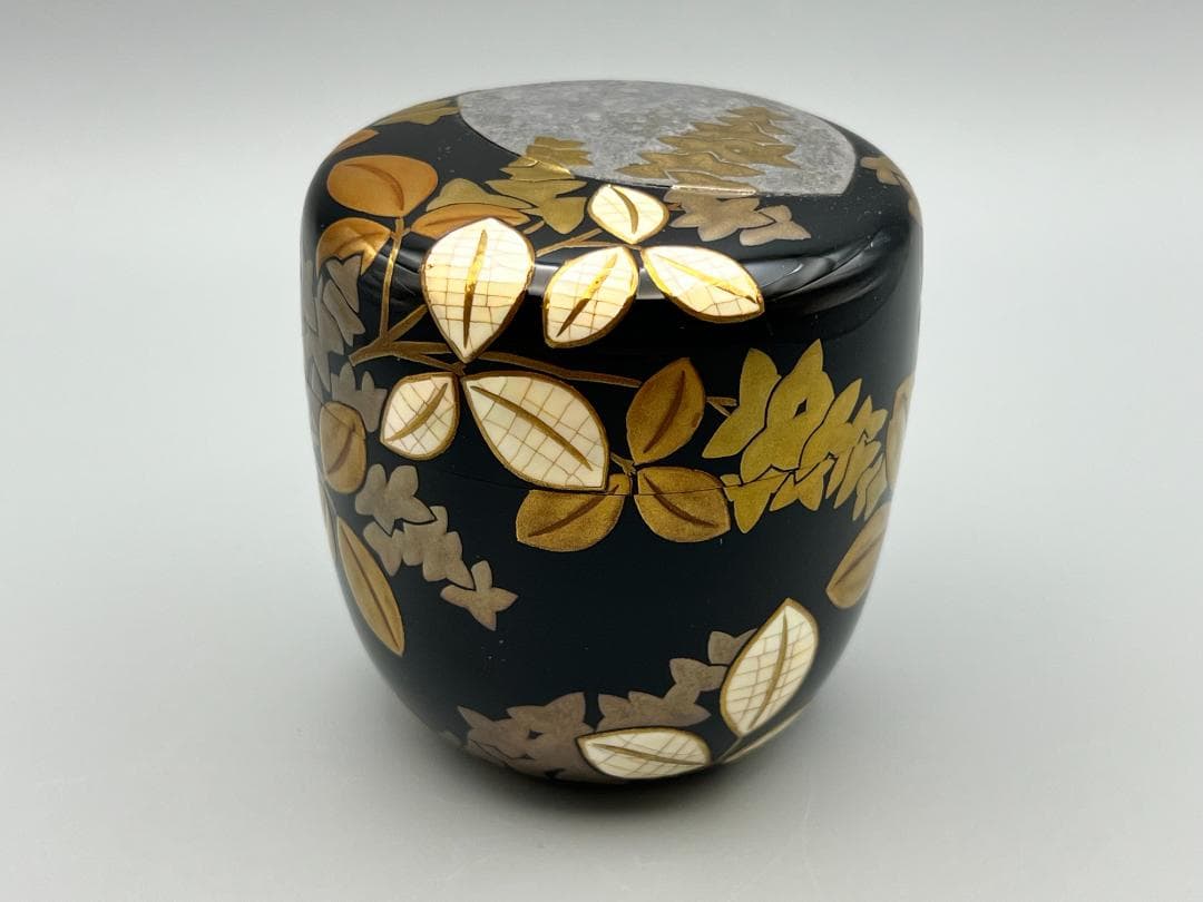 大棗　月に萩　内銀地平目　英文作　共布　共箱付き　作家物　茶道具　未使用