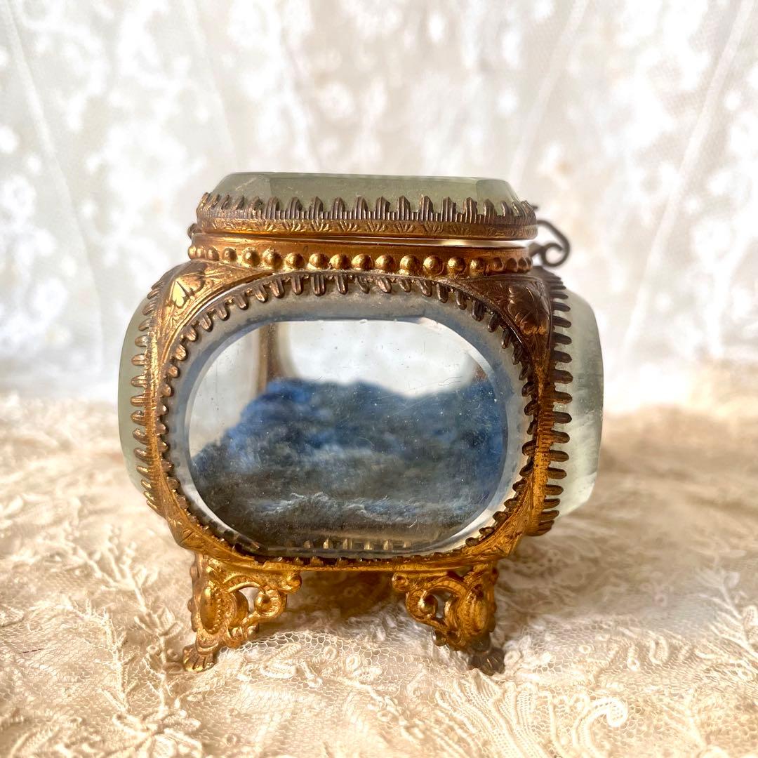 ベベルガラスジュエリーボックス　アクセサリーケース　フランスアンティーク