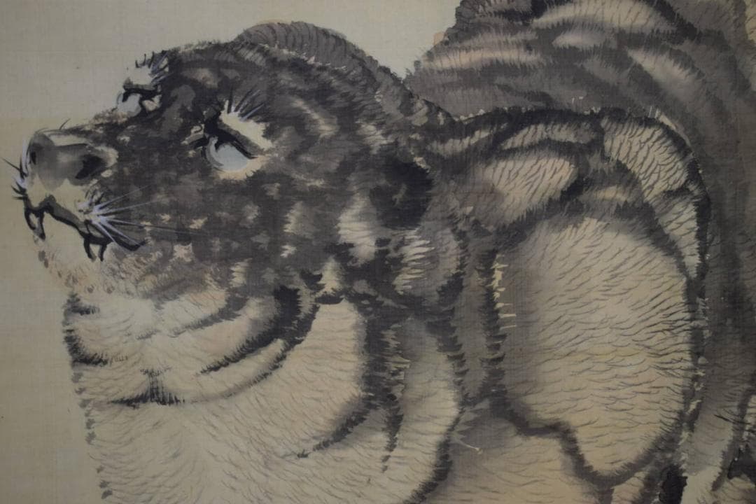 真作/佐伯岸駒/猛虎図/布袋屋掛軸HH-519