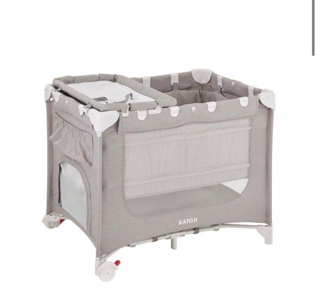 KATOJI 折りたたみ式ベビーベッド グレー
