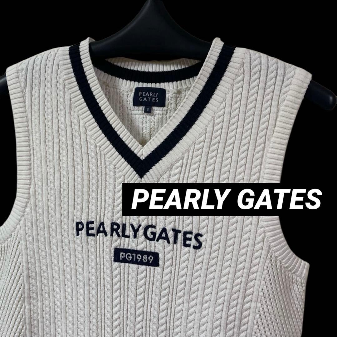 PEARLY GATES ニットベスト ゴルフウェア ロゴ ホワイト 2 日本製