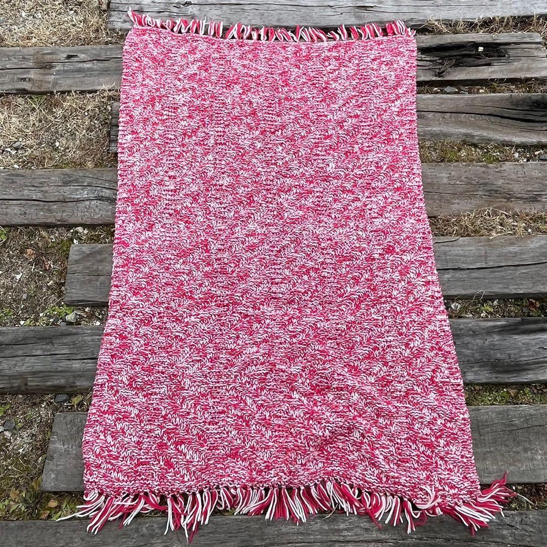 【USA vintage】グラニーブランケット　ピンク　白　フリンジ　アメリカ