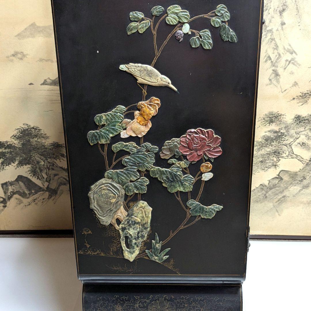 美術品 中国玉石木製 箪笥 花鳥模様 骨董品　アンティーク　レトロ