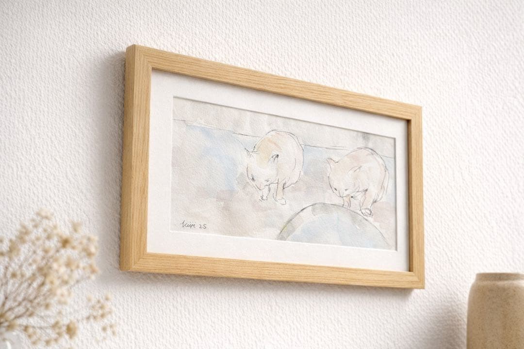 【原画】猫 水彩画｜静かな時間｜画用紙・121×251mm｜額装イメージ有
