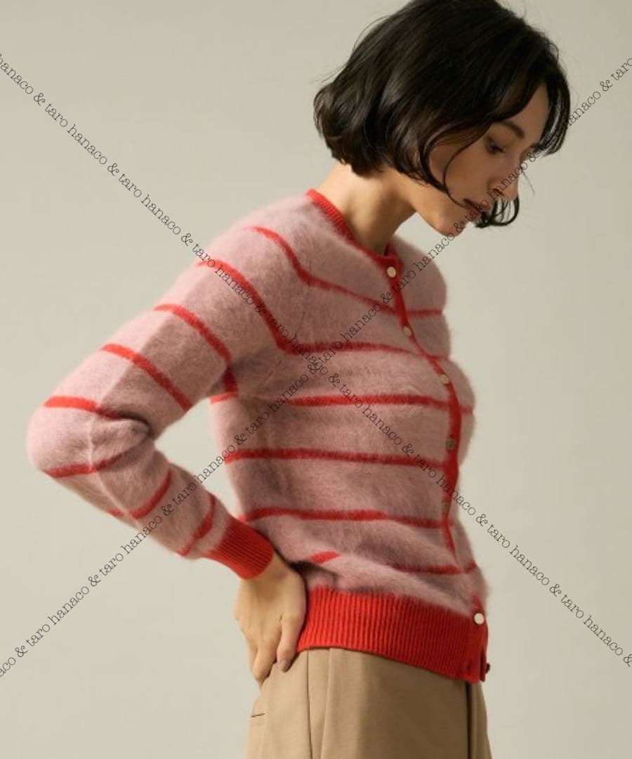 希少•美品【カシミヤmixウール／シャギーニット】アナイ／ボーダー柄カーディガン