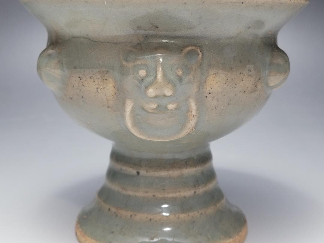 青磁 神獣装飾 香炉 元明時代 幅約11.9cm