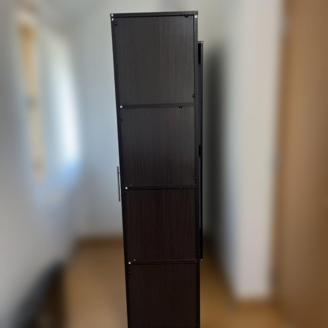 ダークブラウン 扉付き本棚 8棚 キャスター付き