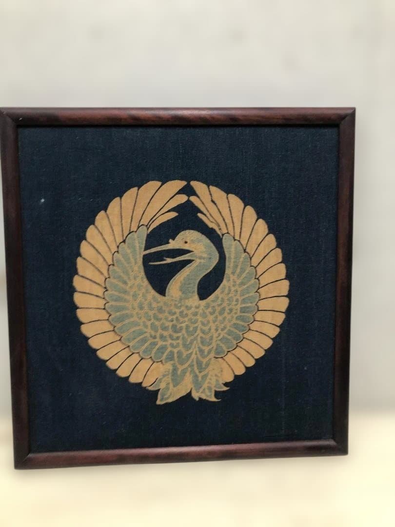 鶴丸 吉兆鶴丸系文様 家紋風 布製 工芸 額装 和風 和モダン 260207-2