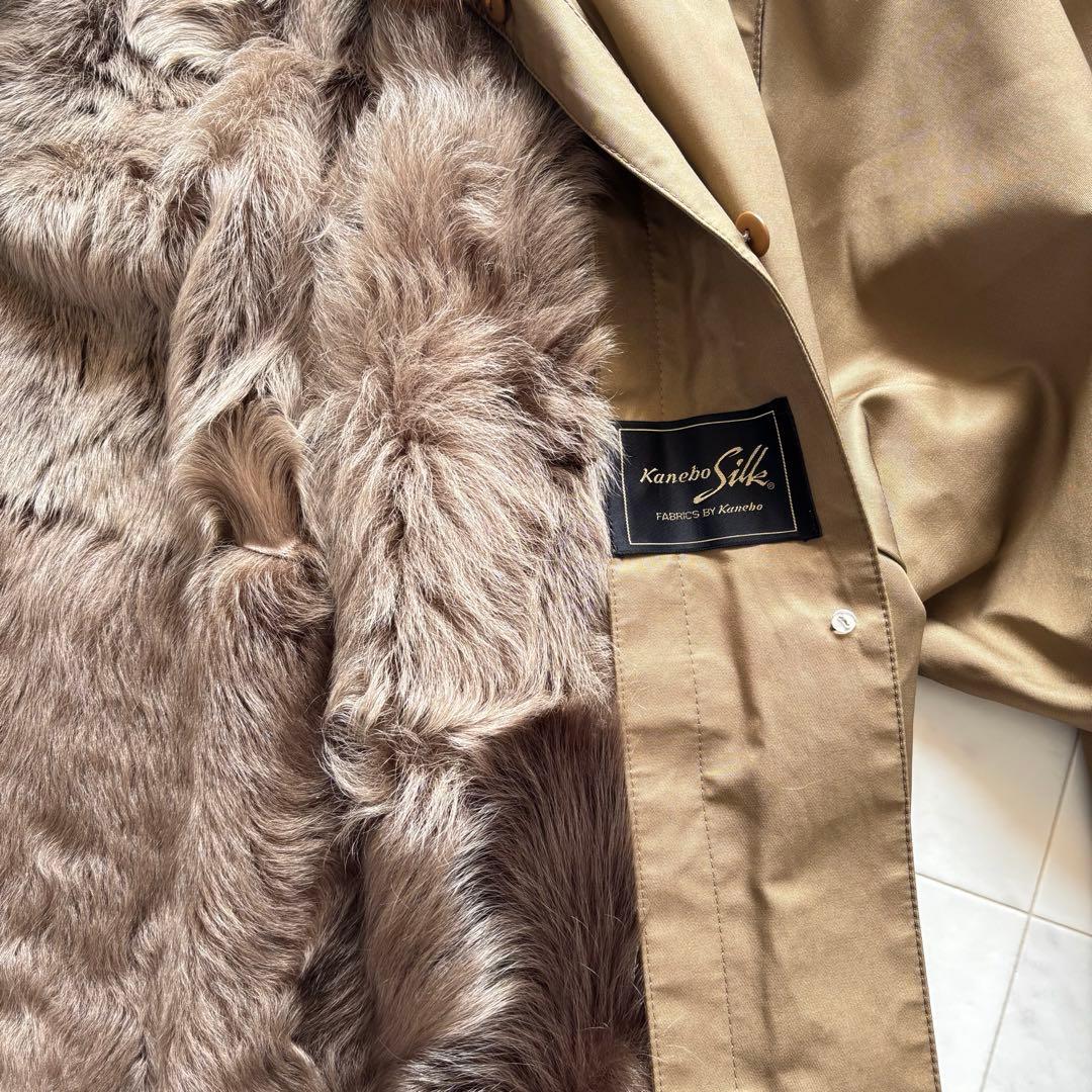 【極美品】Kanebo シルク100％　リアルファー付きコート　Lサイズ