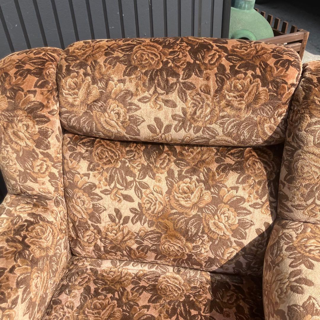 昭和レトロ 薔薇バラ柄 花柄ベロアソファ 1人掛けソファ アームチェア モケット