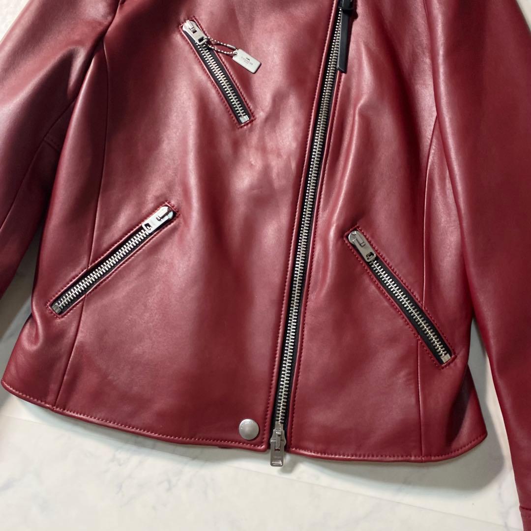 【美品】コーチ　シングルライダース　レザージャケット　チャーム　サイズSP　羊革