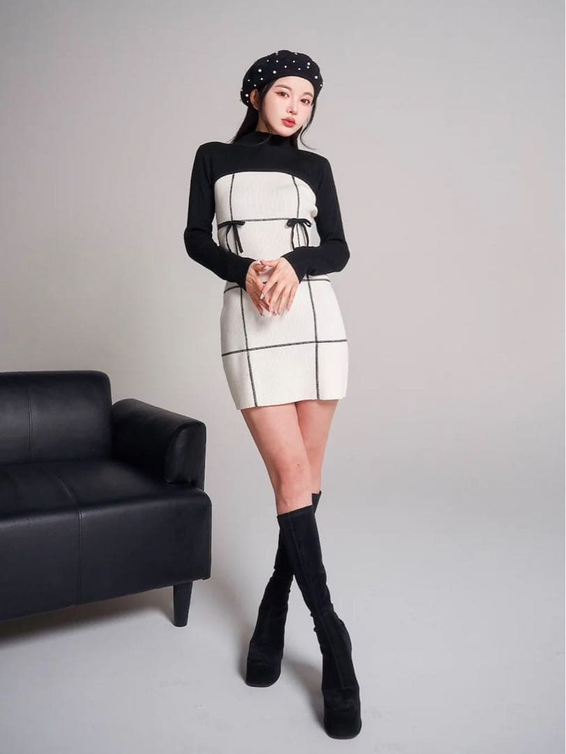 Darich ドッキングリボンデザインニットミニワンピース FREE