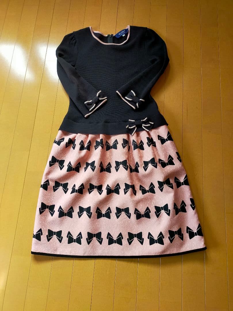 M. GRACY リボン柄 ひざ丈ワンピース 40 可愛い