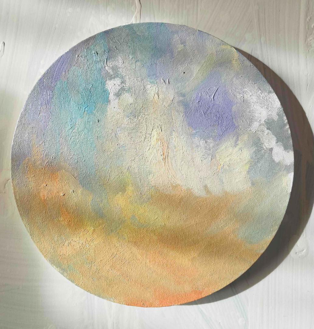 絵画 『 Aphrodite』空　油彩・原画・丸形アートパネル 直径25cm