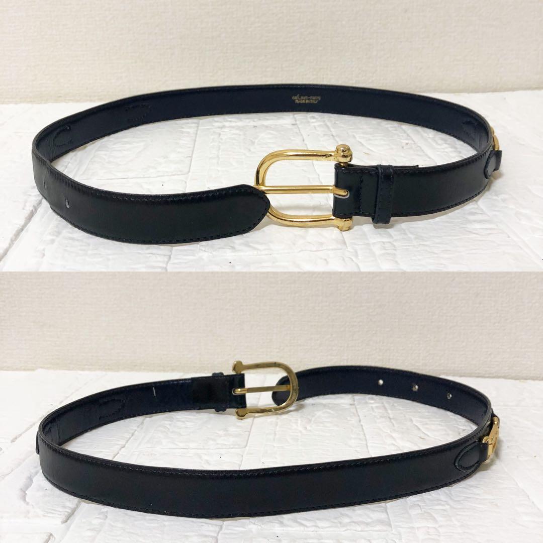 美品　CELINE セリーヌ ベルト 馬車金具 ゴールド　ブラック　レディース