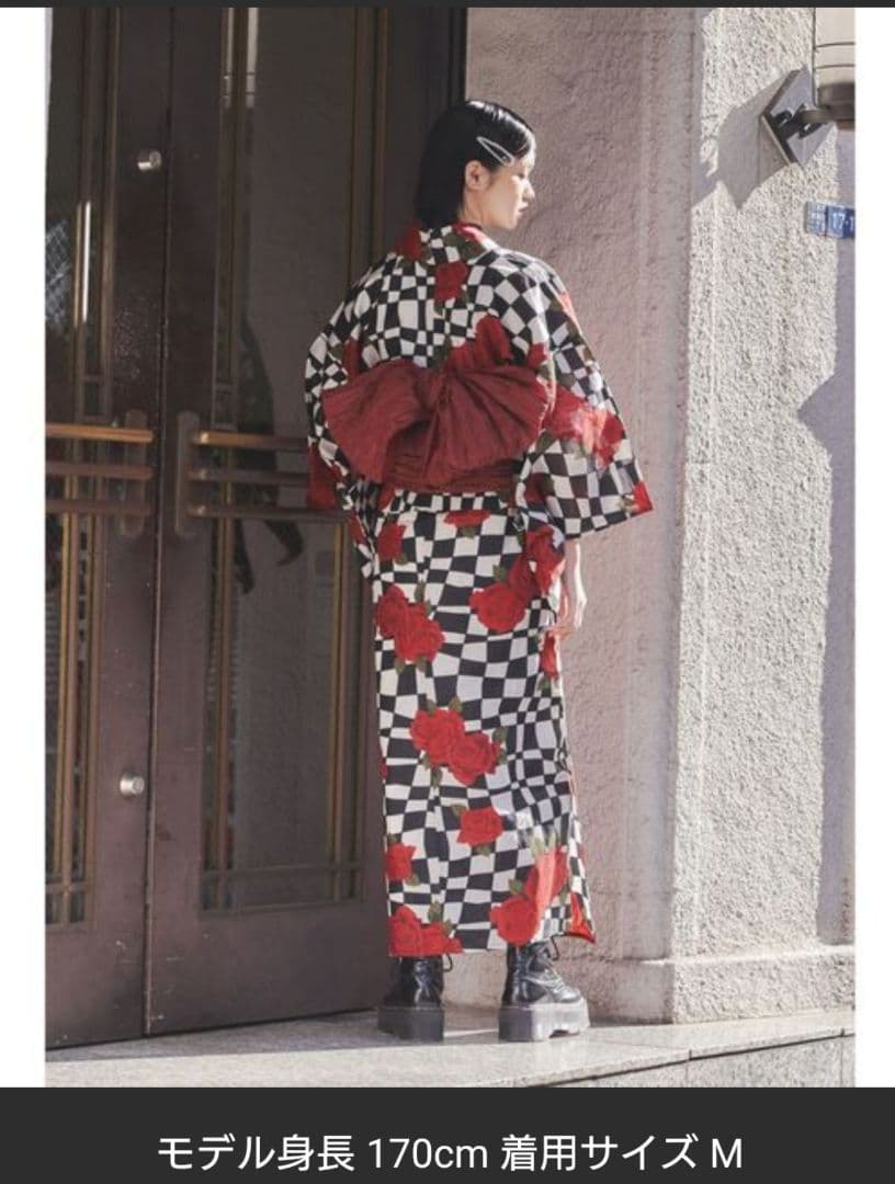 【jouetieオリジナル】 ✨ローズチェッカーセパレート浴衣セット✨格子柄✨