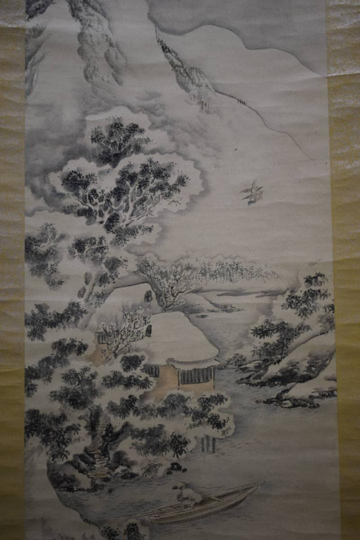 真作/大原呑舟/雪中漁楽図/布袋屋掛軸HD-967