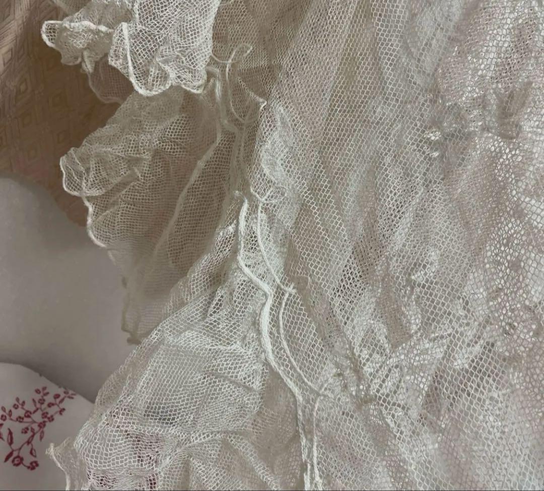 フランスアンティーク♡リボン花籠柄レースチュールベッドカバー