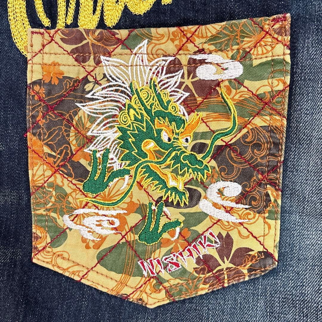 00s PANDIESTA W34 刺繍 和柄 バギー デニム ワイドストレート