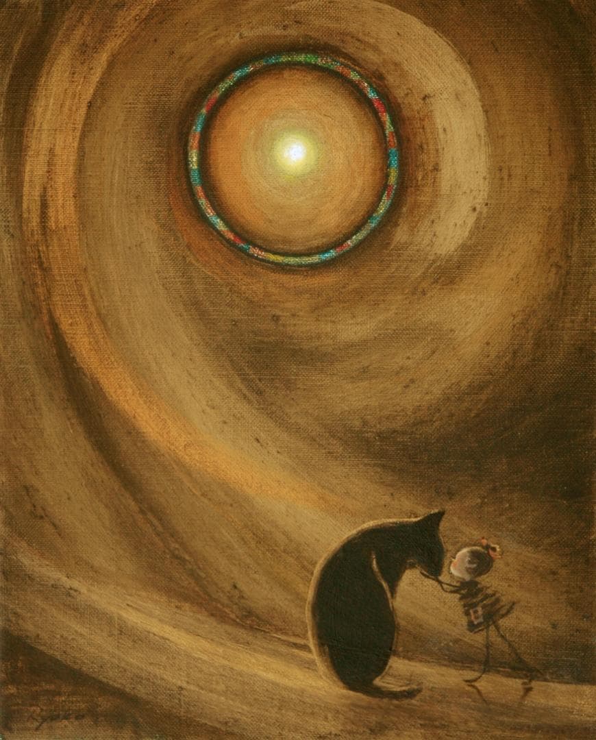 油絵 菅家令子 絵 絵画 インテリア F3-072819 祈り 犬(猫)と女の子