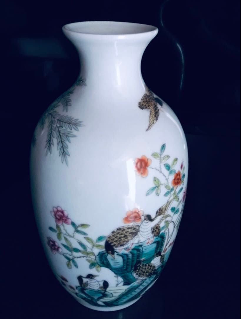 清朝乾隆宮廷琺琅彩竹菊鹌鹑图瓶 稀少芸術珍品 （上海博物館監製）