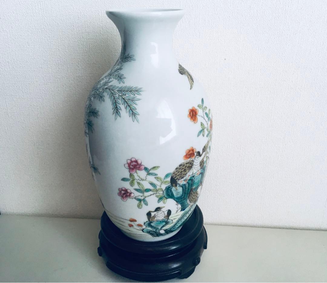 清朝乾隆宮廷琺琅彩竹菊鹌鹑图瓶 稀少芸術珍品 （上海博物館監製）