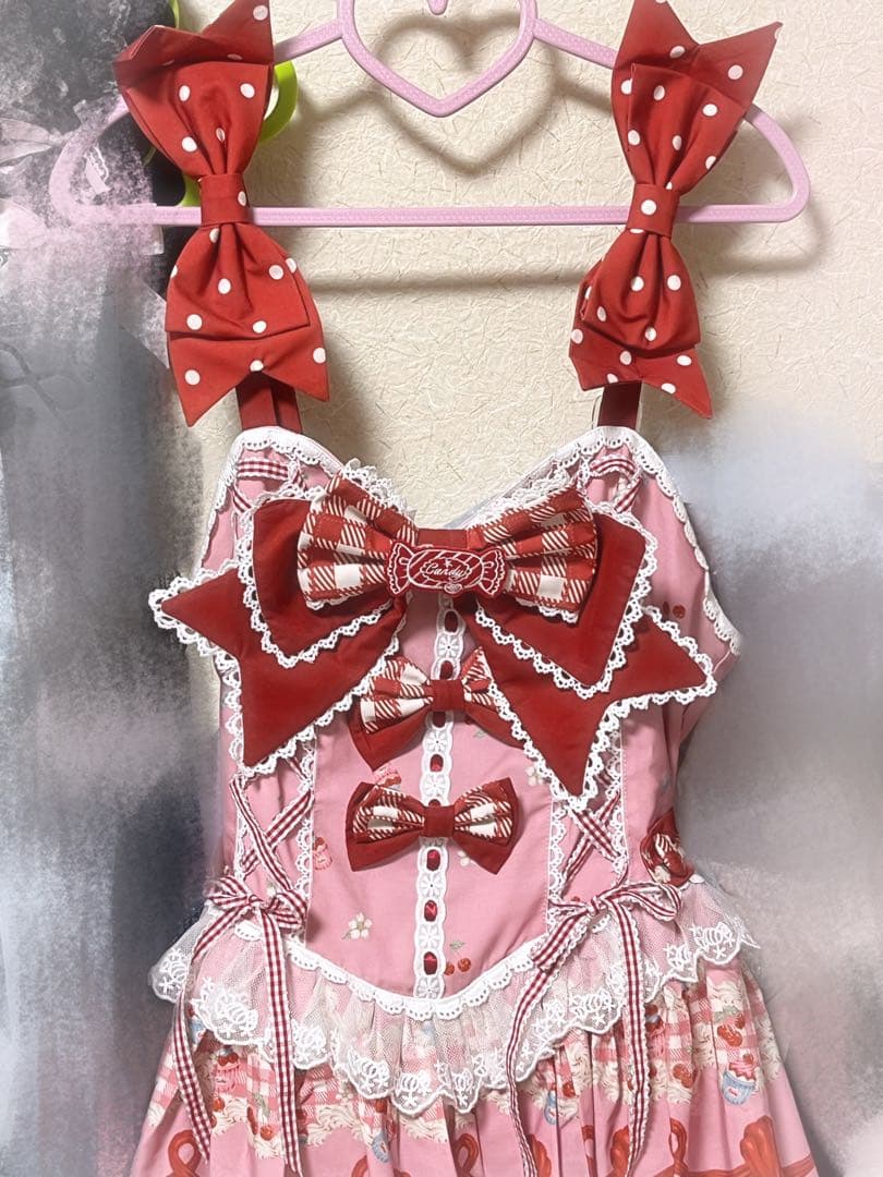 さくらんぼ チェリー柄 赤 ピンク ロリィタ ジャンパースカート 中華ロリータ