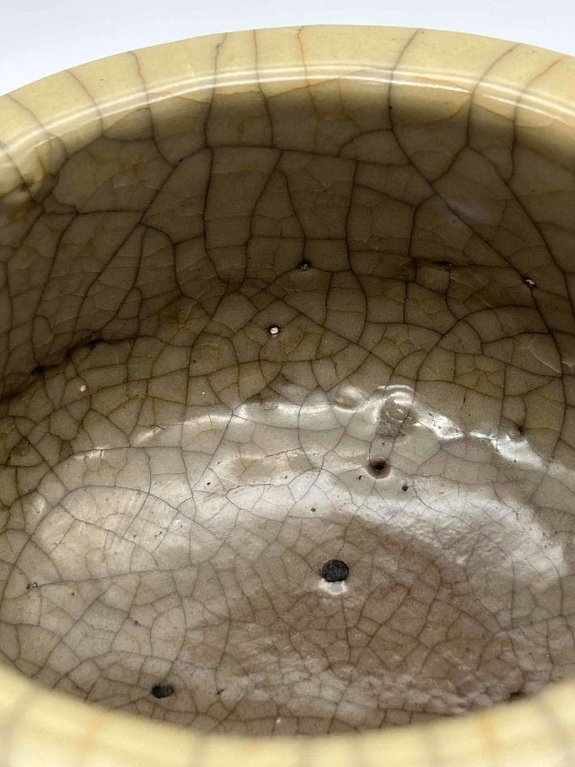 宋時代　青磁　汝官窯包金氷裂紋 支釘焼き 双耳三足香炉(C-81)