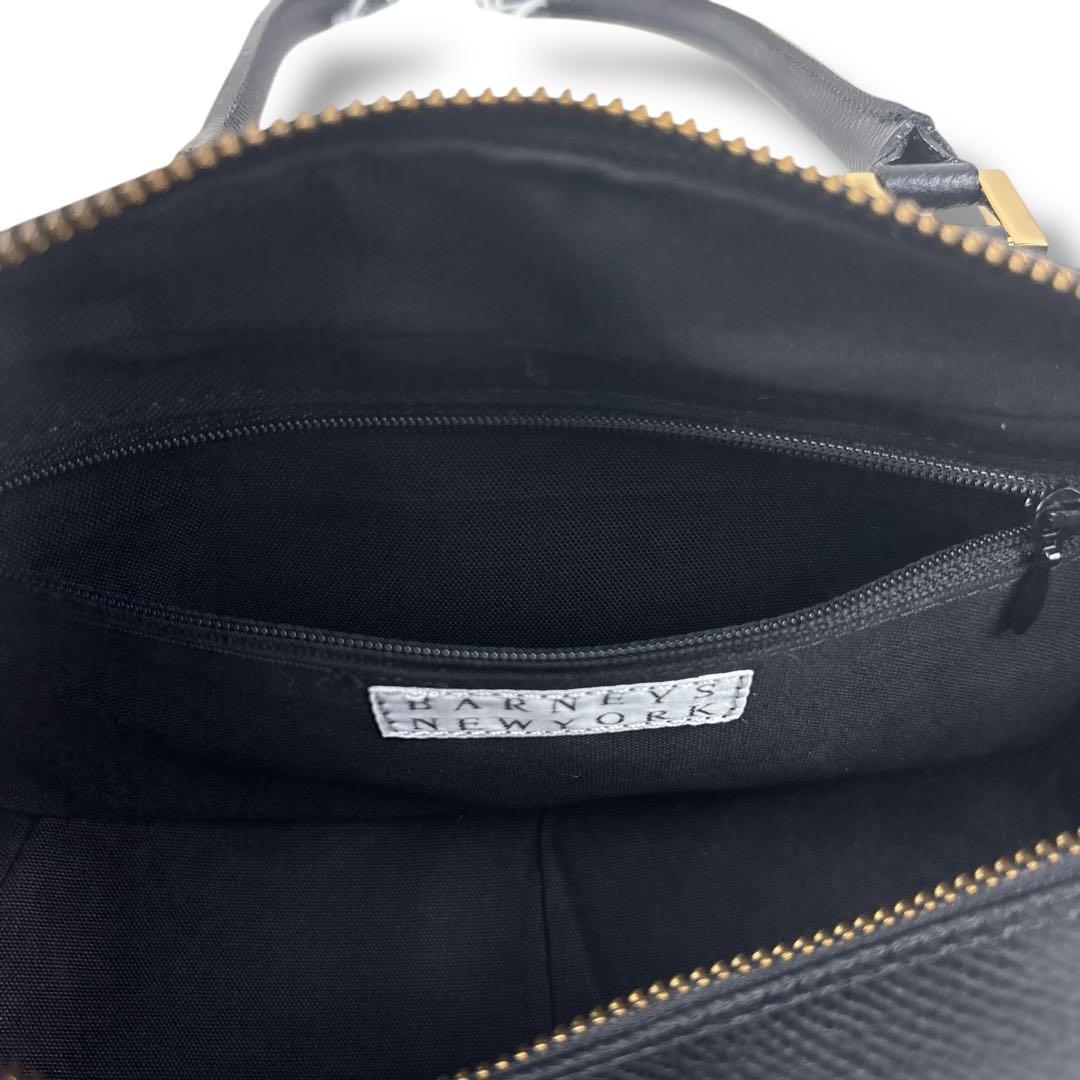 美品 バーニーズニューヨーク レザー ハンド バッグ フォーマル ブラック 金