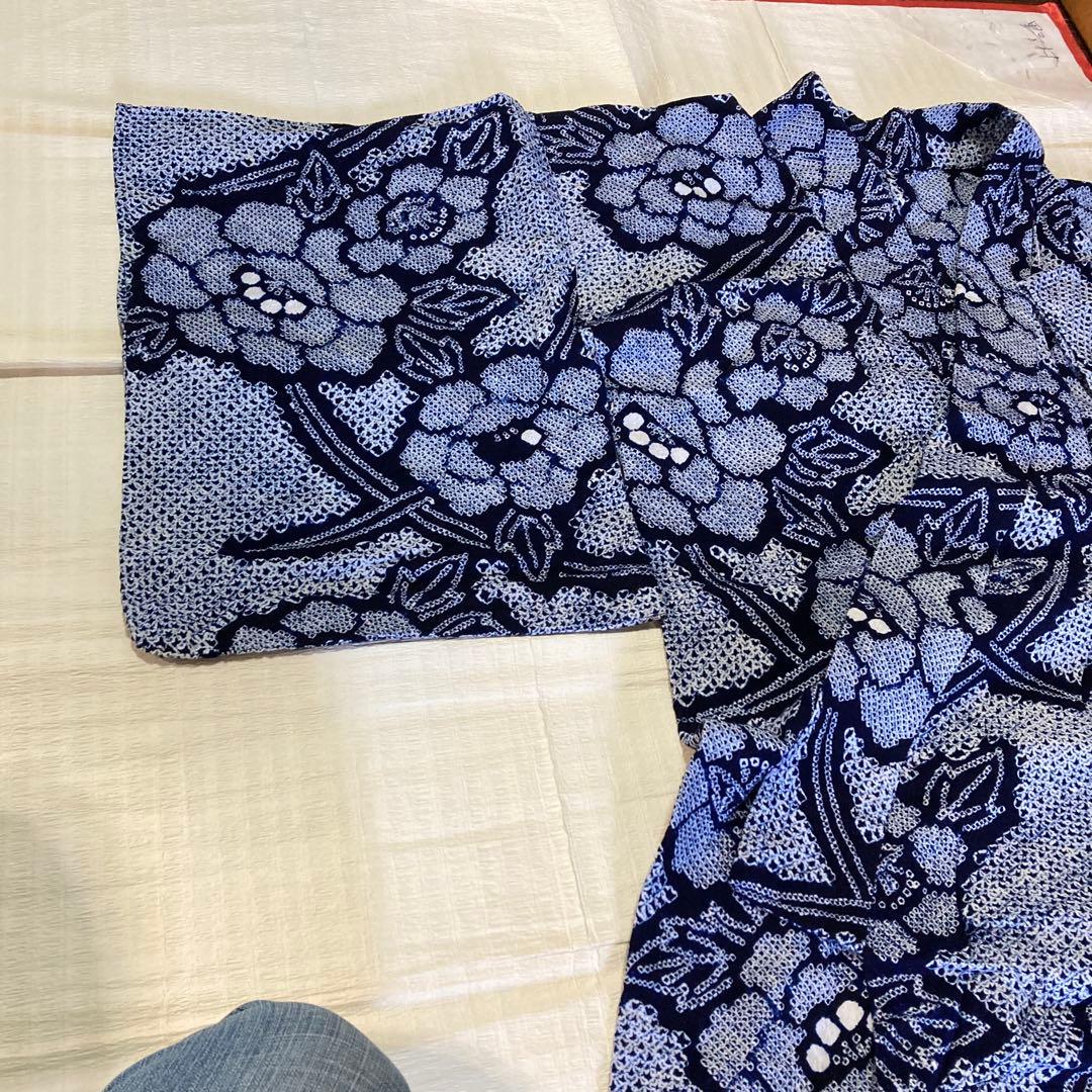浴衣　総絞り　紺色　身丈143cm