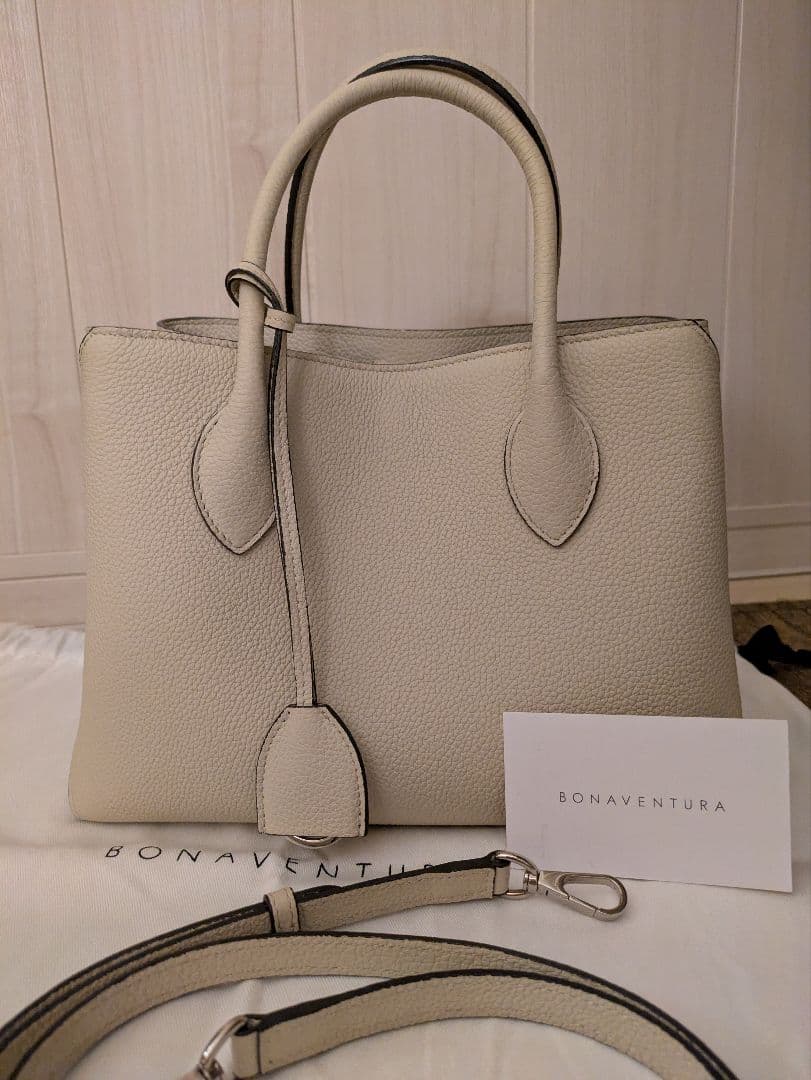 BONAVENTURA ミアトートアイボリー シュリンクレザー バッグ
