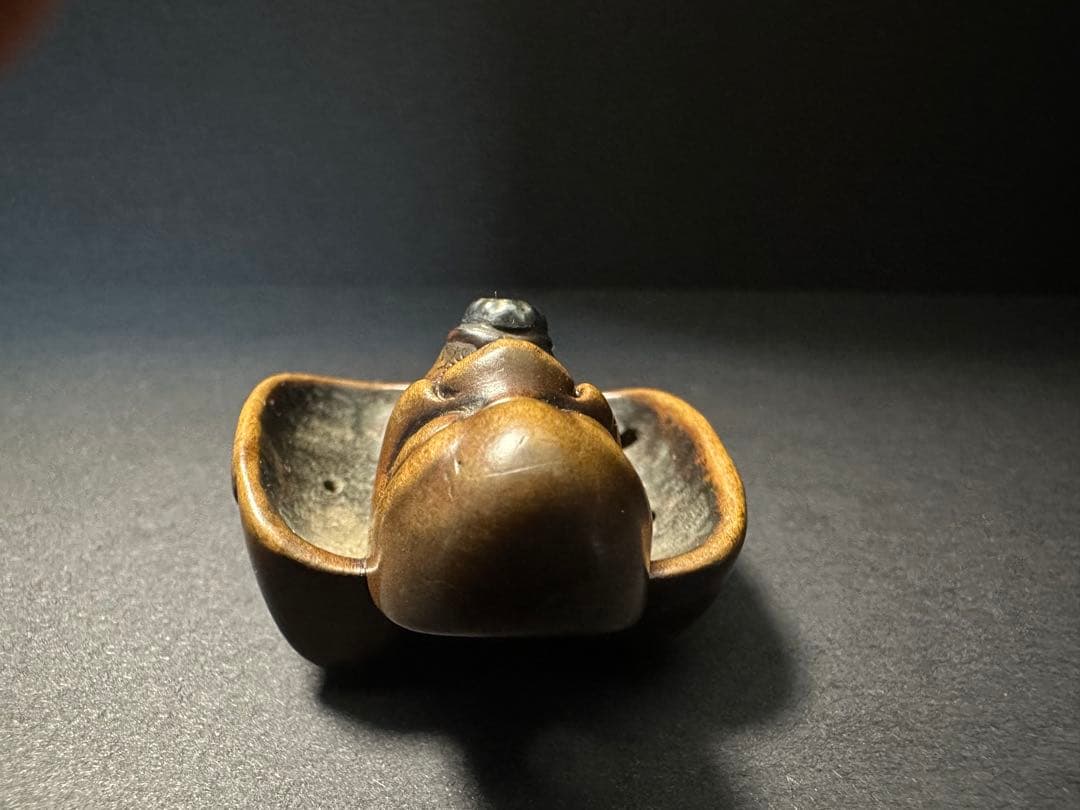 【根付(netsuke)】3面の顔の根付　木製　江戸時代
