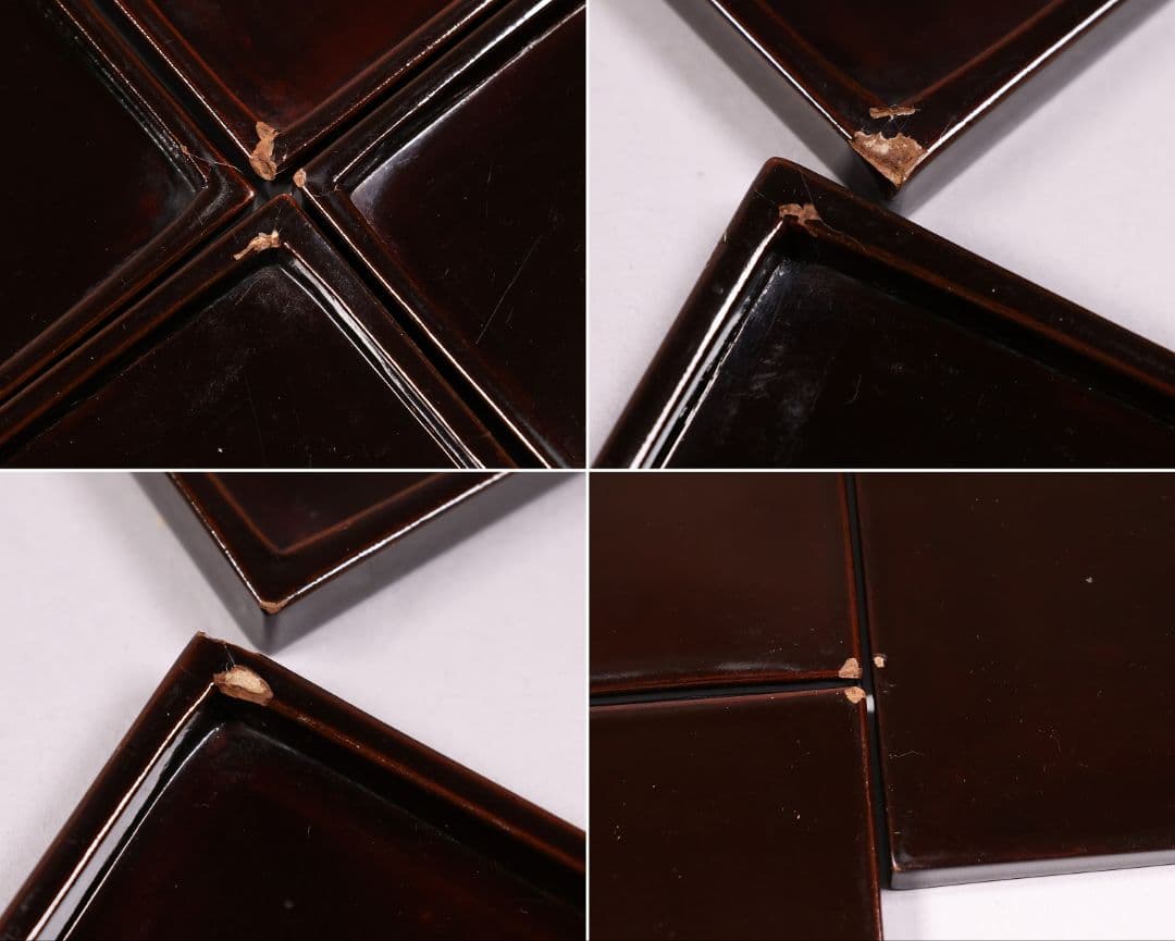 漆芸時代 蒔絵野弁当 四段重箱 草花 金蒔絵 木皿 木製漆器 詩歌【MA695】