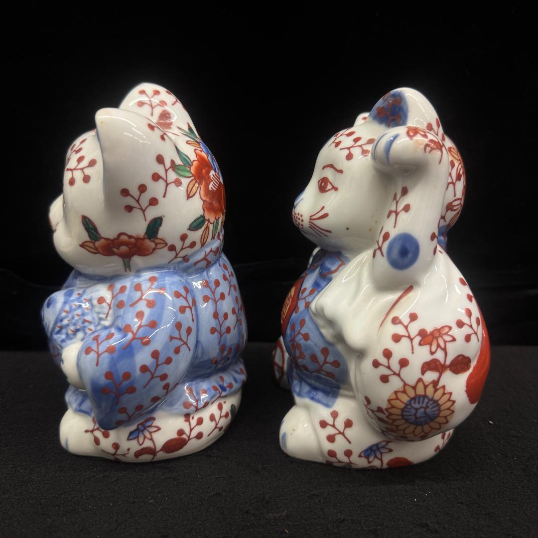 希少！伊万里焼　招き猫　置物　縁起物 右手上げ左手上げ2体セット