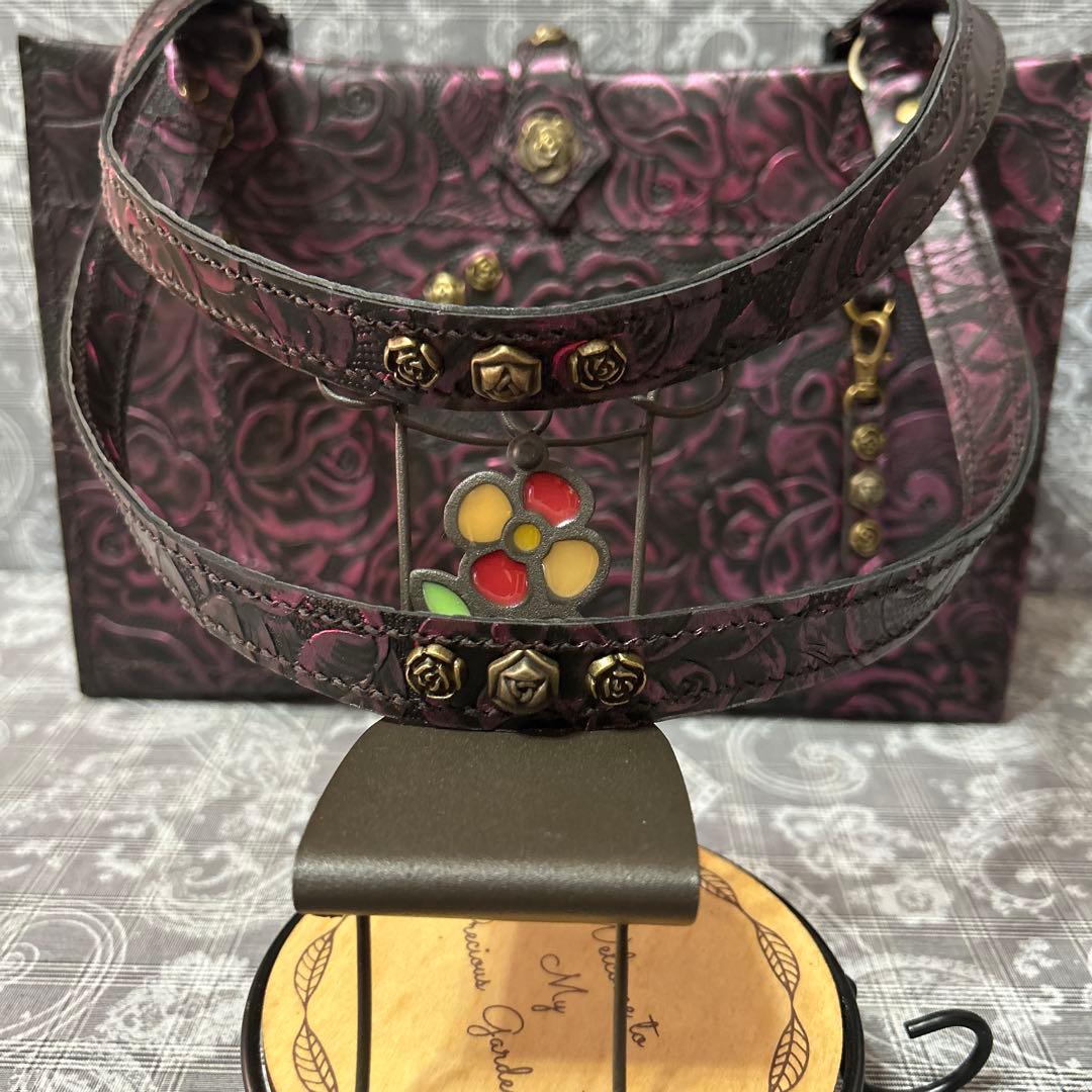 ハンドメイド♪本革薔薇トートバッグ(*^^*)ブラックキラキラピンク♪