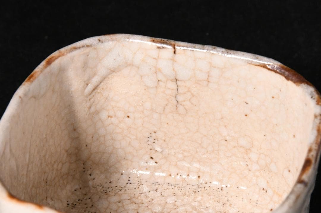 江戸時代　復興織部絵志野　入隅四方向付【美濃、古美術、旅茶碗】