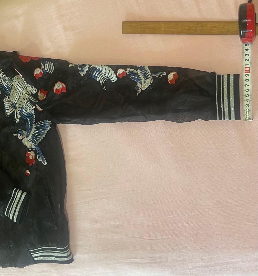 Ochirly(L)透けるスカジャンTATOO柄,春夏軽い,未使用に近い男女兼用