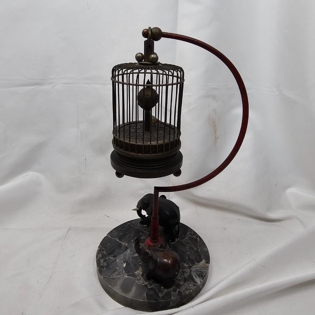 【超希少】戦前 レトロ ゼンマイ式 置時計 象 鳥かご 飾り物 ギミック時計