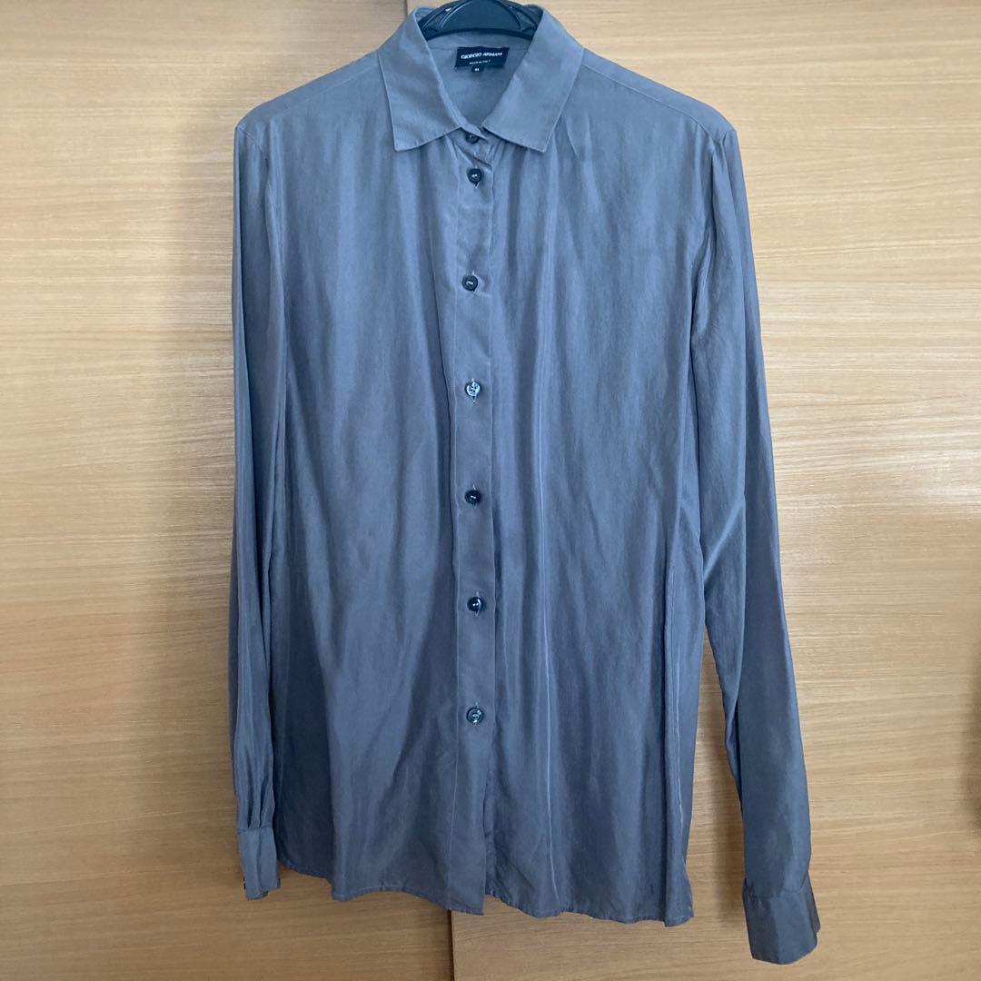 ジョルジオアルマーニ　44 グレー シルク　長袖ボタンシャツ　ブラウス