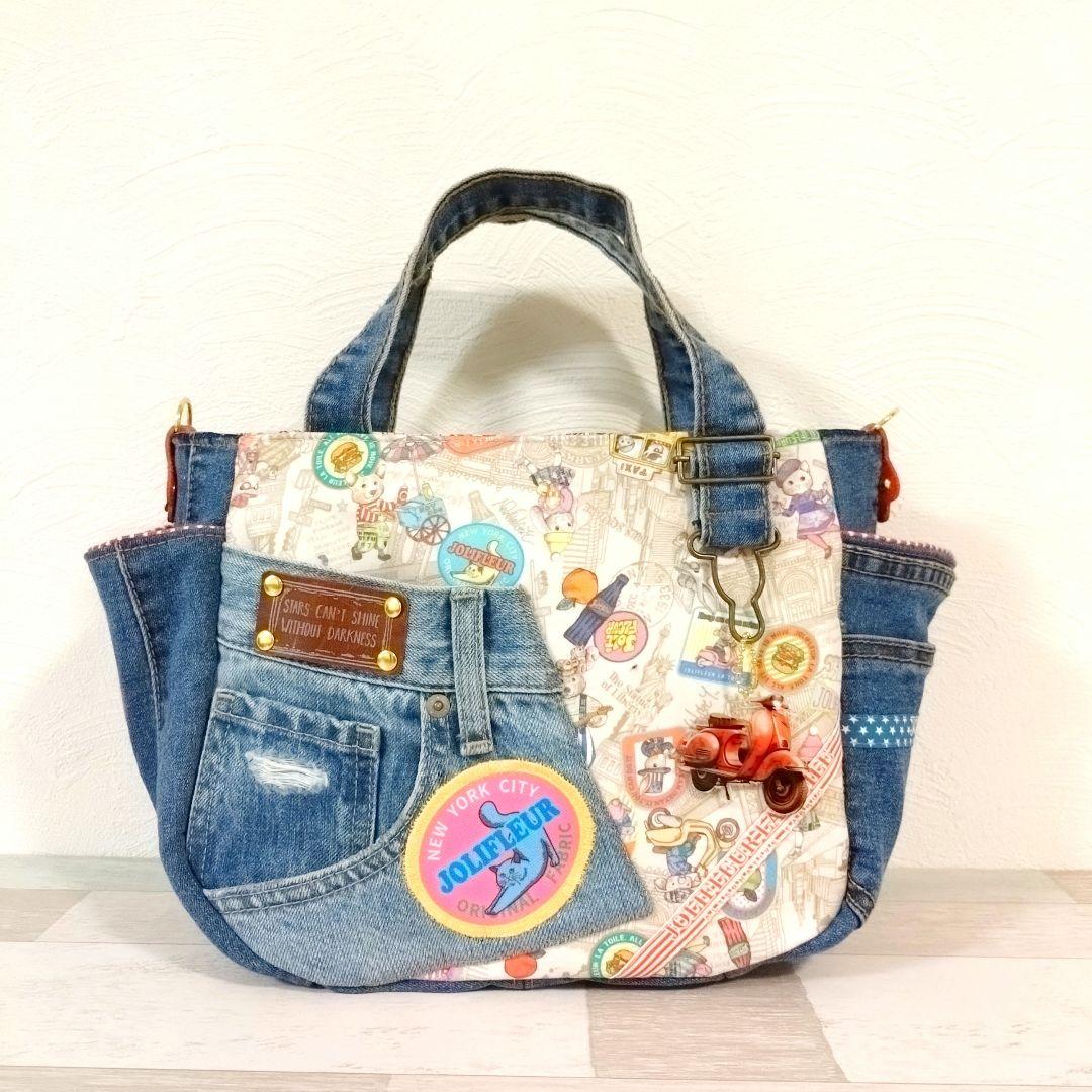 専用☆大判コラコラ×デニムリメイクバッグ ☆ ジョリーフルール