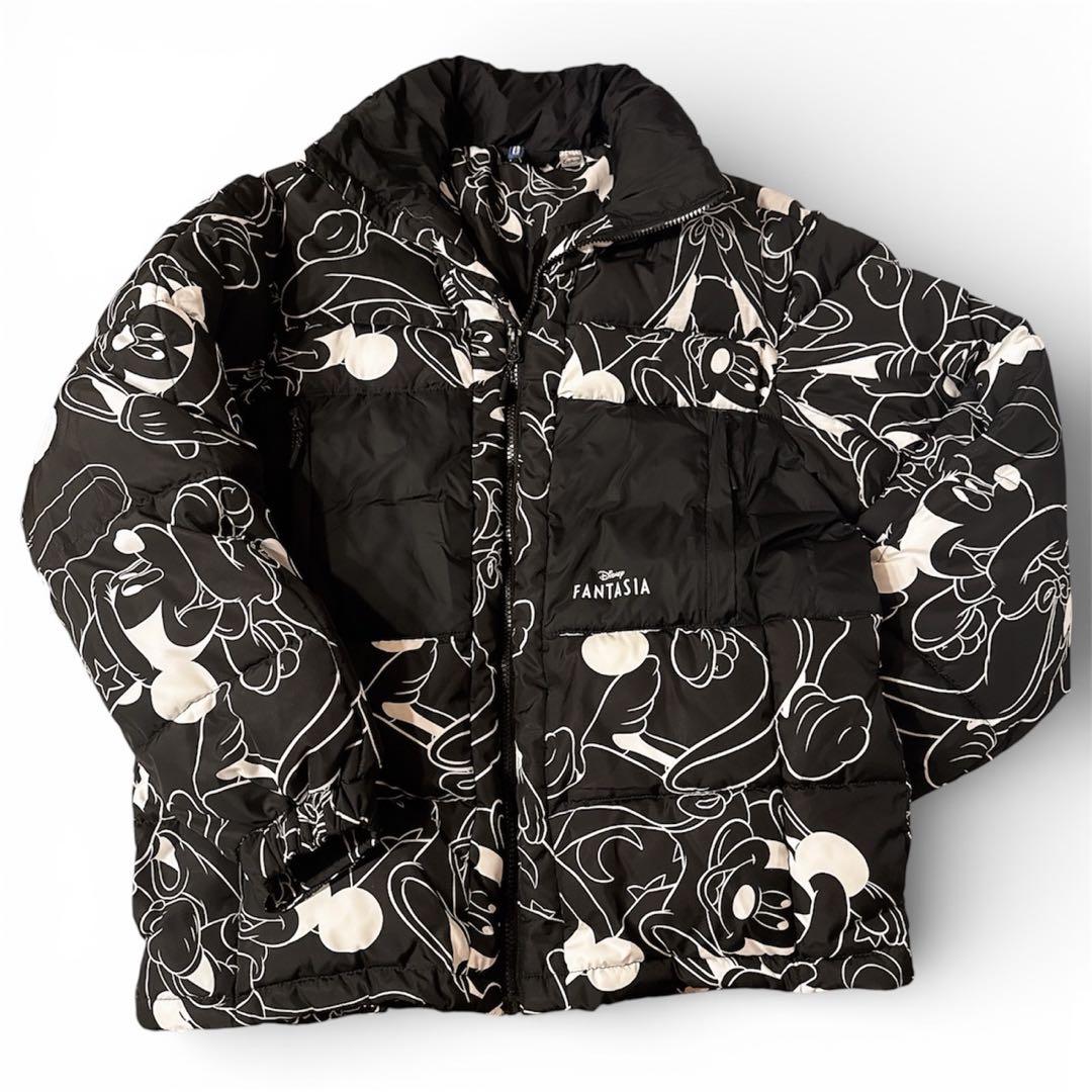  Disney ファンタジア ミッキー 総柄 ダウン　ジャケット M 黒