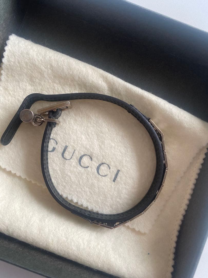GUCCI CAT ブレスレット 首輪 ネコ ブラック シルバー レザー