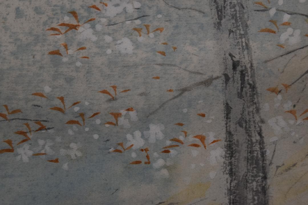 【真作】三宅凰白/嵐峡の春/桜花山水図/掛軸☆宝船☆Z-669