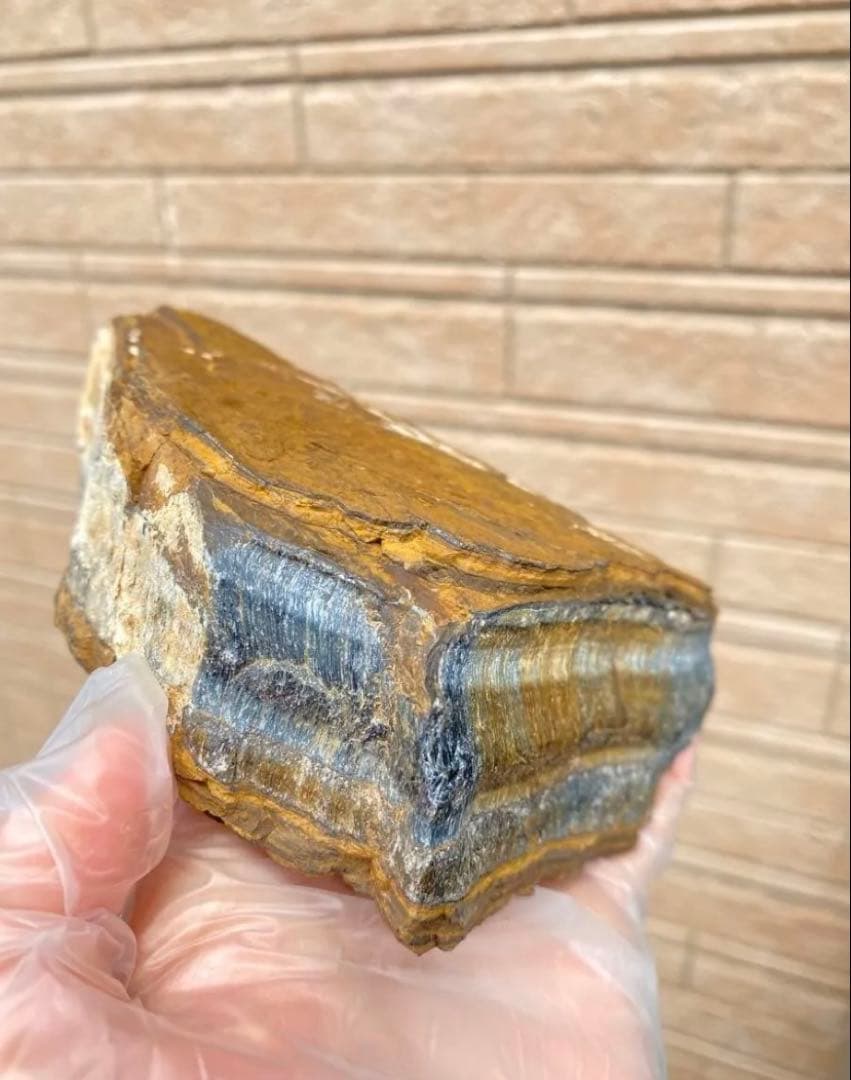 ￼ブルータイガーアイストーンスラブ虎目石天然石超大きめ原石金/仕事運