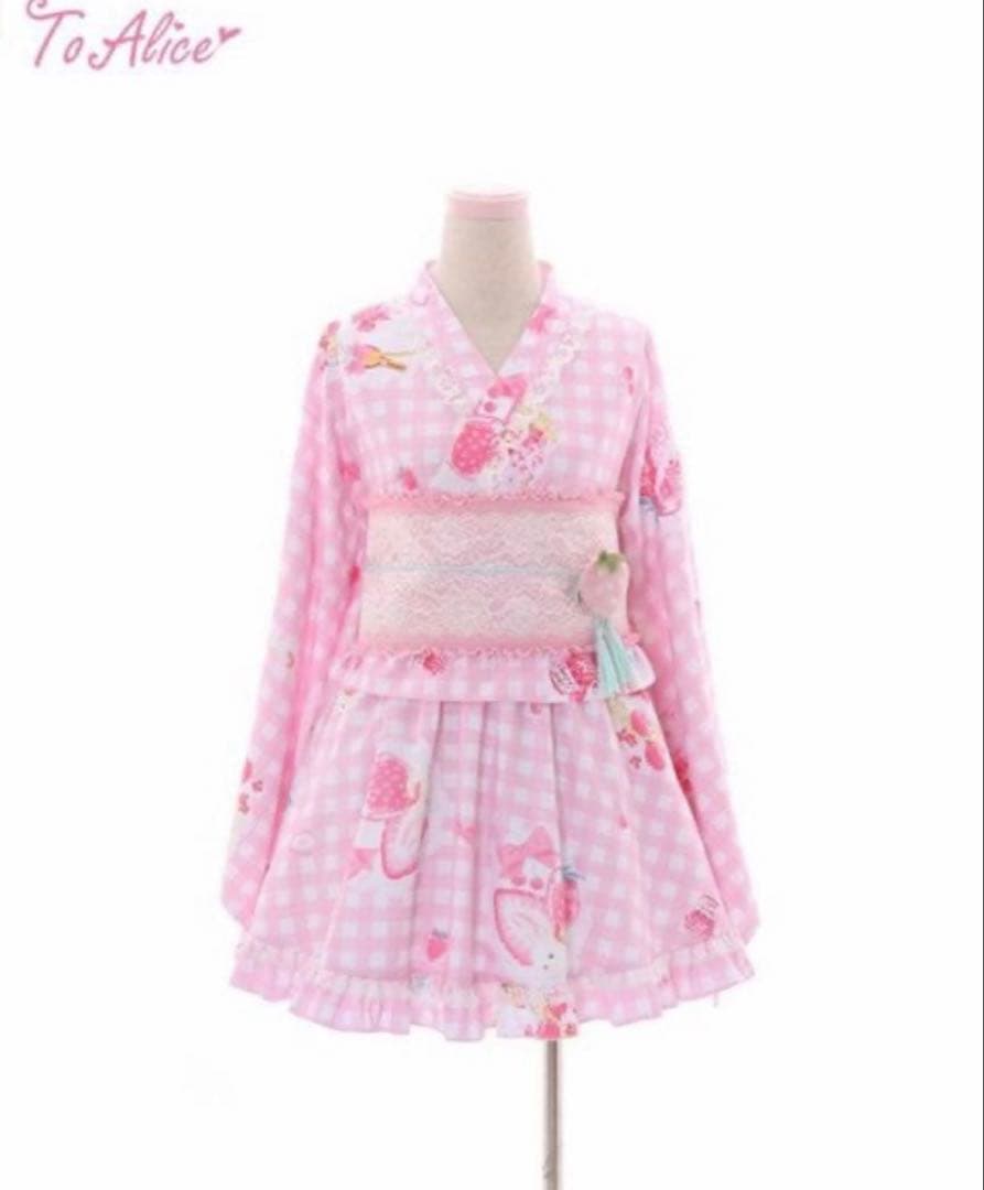 ToAlice いちごギンガムチェック浴衣セット 浴衣ドレス ピンクmサイズ